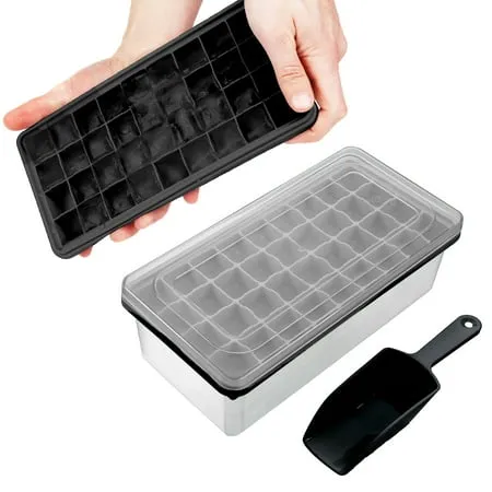 Yoove Ice Cube Tray with Lid & Bin BPA Free Silicone Ice Cube Tray with Lid