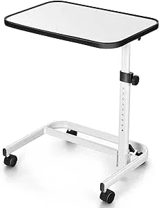 Tangkula Overbed Table with Wheels, Rolling Bedside Table with 9-Level Adjustable Height 29”-37”, Multi-Angle Tilt Tabletop, C Shaped Hospital Bed Table Laptop Desk, Sofa Bed Wheelchair Side Table