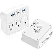 2 PC Cruise Power Strip Foldable Non Surge Protector with USB C Outlets 3.4A Total, Multi Plug Wall Socket, Cruise Essentials Accessories Must-Haves for Travel Ship, Home, Japan Applicable