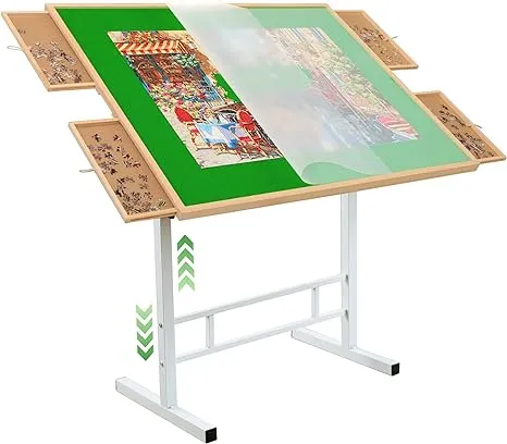 1500 Pieces Puzzle Table with Legs Portable Jigsaw Puzzle Table with Drawers Angle & Height Adjustable Puzzle Tables for Adults Tilting Folding Puzzle Board Table Birthday Gifts for Women & Men