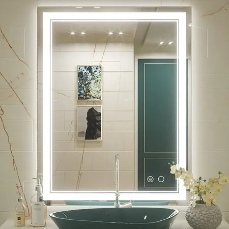 Keonjinn 24 x 36 in LED Mirror for Bathroom, 3 Color Lighted Dimmable Bathroom Vanity Mirror with Lights, UL Listed LED Driver, Wall Mounted Anti-Fog Smart Mirror Tempered Glass(Horizontal/Vertical)