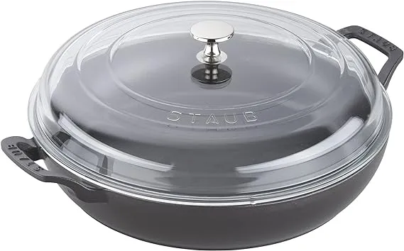 STAUB Braiser with Glass Lid, 3.5-Qt, Matte Black 