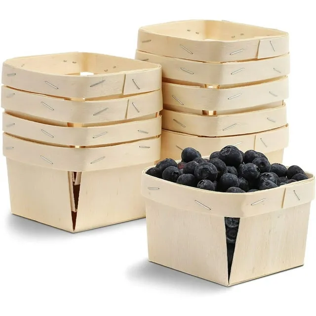 One Pint Wooden Berry Baskets (10 Pack); for Picking Fruit or Arts, Crafts an...