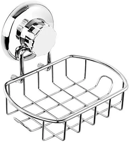 Suction Soap Dish with Hooks | Powerful Vacuum Suction Cup Soap Holder | Soap Basket Sponge Holder for Bathroom & Kitchen (Polished Stainless Steel SS304)