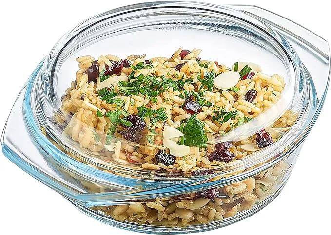 Simax Casserole Dish With Lid, 24 Ounce Round Glass Cookware, Oven and Microwave Safe Borosilicate Glass, Made In Europe 0.75 Qt