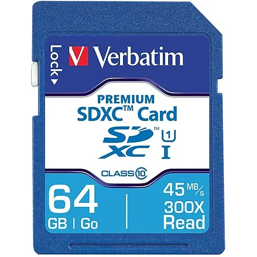 Verbatim Premium 64GB SDXC Memory Card, Class 10, UHS-I (44024)