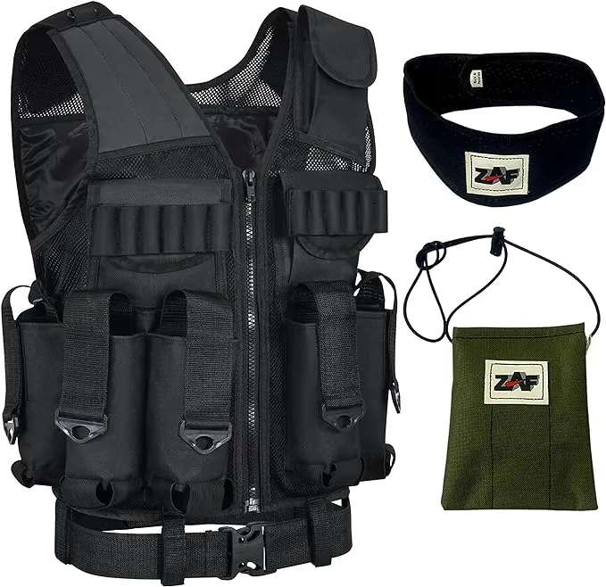 9 pod paintball/tactical vest with barrel pouch and neck protector unisex