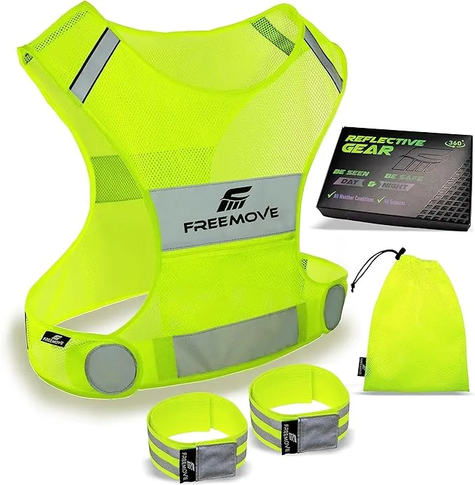 FREEMOVE No.1 Reflective Vest Running Gear | Your Best Choice to Stay Visible | Ultralight & Comfy Motorcycle Reflective Vest | Large Pocket & Adjustab