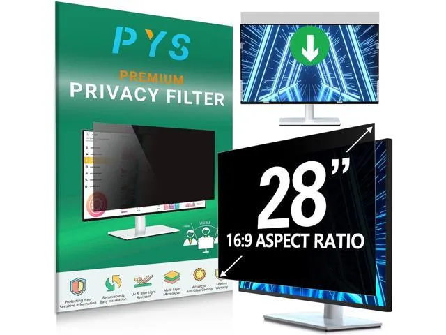 PYS 28 Inch Privacy Screen for 16:9 Widescreen Computer Monitor - Easy Removable Screen Filter Shield - Anti Glare & Blue Light - Anti Scratch.