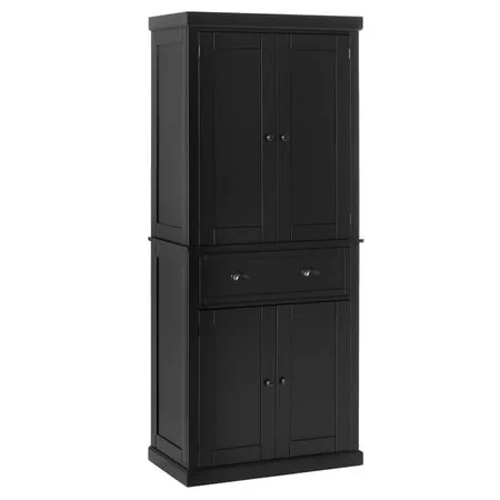 HOMCOM 72.5" Kitchen Pantry Cabinet, Traditional Freestanding Storage Cabinet with 4 Doors, Drawer and 3 Adjustable Shelves for Dining Room, Black