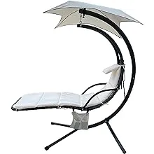 BalanceFrom Hanging Curved Chaise Lounge Chair Swing with Cushion, Pillow, Canopy, Stand and Storage Pouch, 330-Pound Capacity