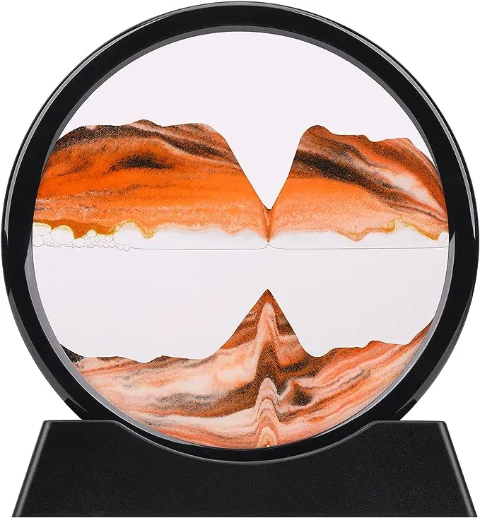 QLKUNLA Moving Sand Art Picture Liquid Motion 3D Deep Sea Sandscape in Motion Display Flowing Sand Frame Relaxing Desktop Home Office Work Decor Art Toys (7 inch, Orange)