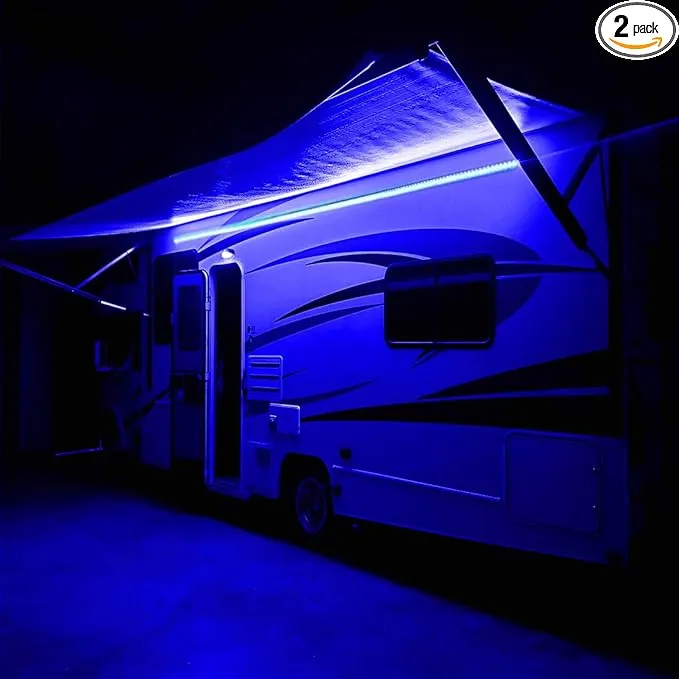 Seagenck RV Led Awning Party Light, Led Awning Strip Light for Camper Motorhome Travel Trailer Concession Stands Food Trucks, Light Up Canopy Area for BBQ Play Cards, 5m(16.4ft), Dc 12v, Blue