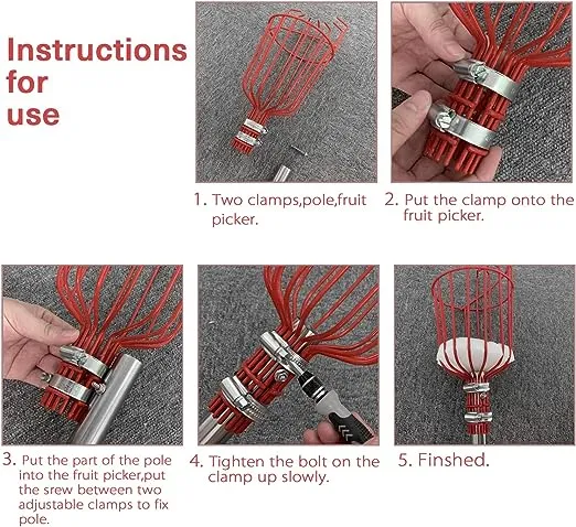 Fruit Picker Tool, Fruit Picker with Basket and Pole Easy to Assemble &amp; Use F...