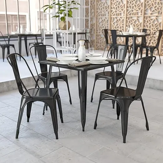 Flash Furniture Toby Commercial Grade 31.75" Square Black Metal Indoor-Outdoor Table