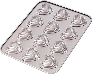 CHEFMADE Madeleine Mold Cake Pan, 12-Cavity Non-Stick Heart-shaped Shello Madeline Bakeware for Oven Baking (Champagne Gold)