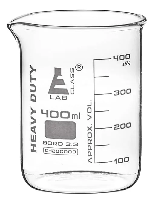 Heavy Duty Beaker, 400ml - 5mm Thick Walls - Borosilicate 3.3 Glass - Eisco Labs