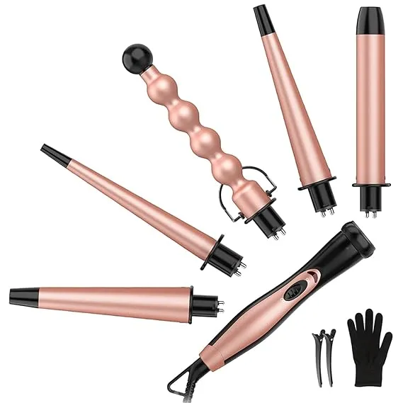 5 in 1 Curling Iron Set - BESTOPE PRO Curling Wand Iron with Interchangeable Barrels, 0.35”-1.25” Hair Curler Wand for Hairstyle, Instant Heat Up for All Hair Types, Heat Protective Glove & 2 Clips