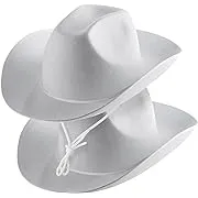 White Cowboy Hat for Kids (2-Pack) Felt Cowboy Hat with Neck Drawstring, Plain Cowboy Hats for Boys & Girls for Dress-Up Parties, Play Costumes, Crafts, Decorate and Theme Parties