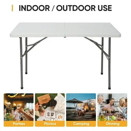 BestOffice Camping Folding 4 Foot Plastic Table