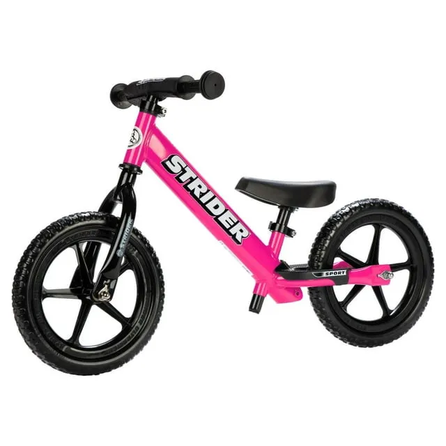 Strider 12” Sport Bike - No Pedal Balance Bicycle for Kids 1 to 4 Years - Includes Safety Pad, Padded Seat, Mini Grips & Flat-Free Tires - Tool-Free Assembly & Adjustments