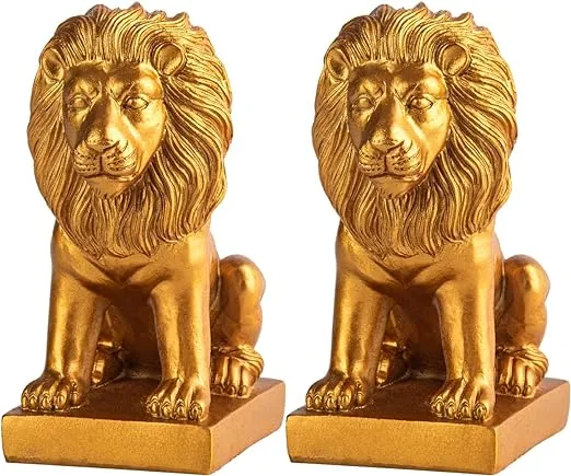 Lion Book Ends for Home Decorative 2 Golden Bookends Bookcase Decoration Book Ends to Hold Books Heavy Duty Bookends for Shelves Vintage Antiq Nonskid Shelves