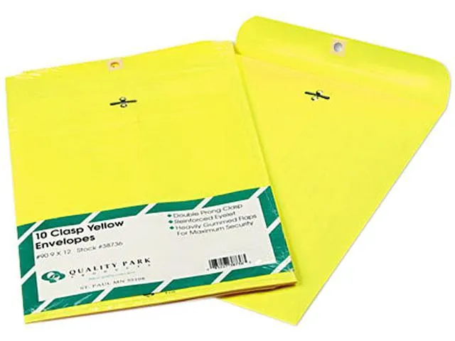 Quality Park 38736 Fashion Color Clasp Envelope, 9 x 12, 28lb, Yellow (Pack of 10)