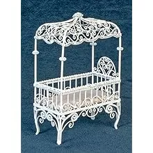 Dollhouse Miniature Baby Canopy Bed, White Wire #EIWF204