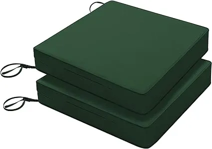 Favoyard Patio Chair Cushions 19 x 19 x 3 Inch Waterproof Outdoor Seat Cushions for Patio Furniture 3-Year Color Fastness Garden Sofa Couch Chair Pads with Handle & Adjustable Straps Set of 2, Green