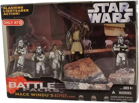 Star Wars 2006 Exclusive Mace Windus Attack Battallion Battlepack with 4 Exclusive Purple Clone Troopers