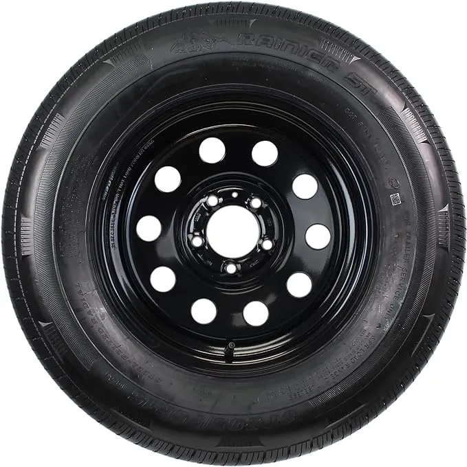 eCustomrim Radial Trailer Tire On Rim ST205/75R15 Load Range C 5 Lug Modular Black Wheel - 6 Year Warranty w/Free Roadside