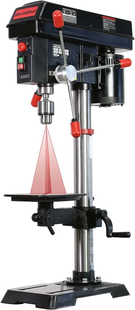 BUCKTOOL 12 INCH 6.2A Professional Bench Drill Press, 3/4HP Powerful Benchtop Drill Press, Variable Speed Drill Press with IIIA Laser and Work Light