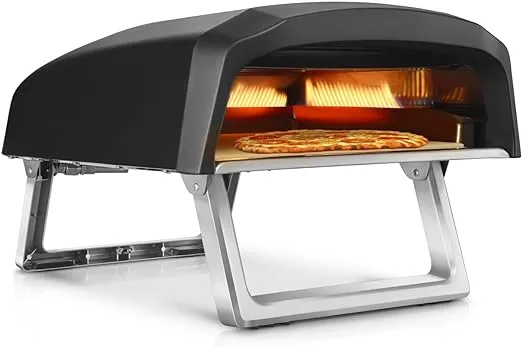 NutriChef Portable Outdoor Gas Pizza Oven - Includes Foldable Feet, Adjustable Heat Control Dial, Burner, Stone & Regulator Hose - Cooks 12" Pizza in 60 Seconds - 25.24'' x 16.14'' x 12.40'' IN