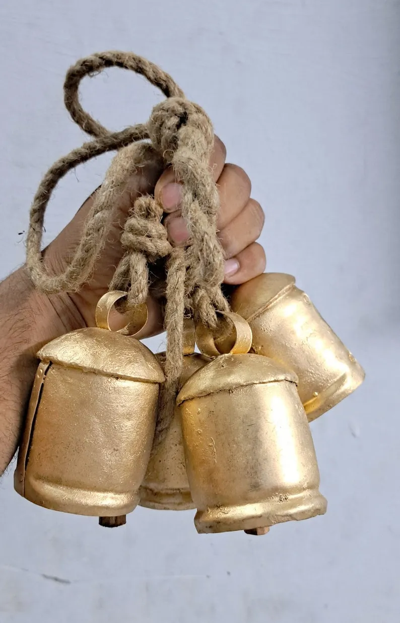 Set of 4 Christmas Bells for Decoration | Cow Bells for Rustic Decoration Vintage Handmade Rustic Lucky Christmas Hanging Cow Bells