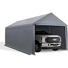 Carport 10'x20' Heavy Duty Canopy Steel Canopy Storage Shed,Portable Garage Party Tent,Portable Garage with Removable Sidewalls & Doors All-Season Tarp for Car,Truck,SUV,Party (Grey)