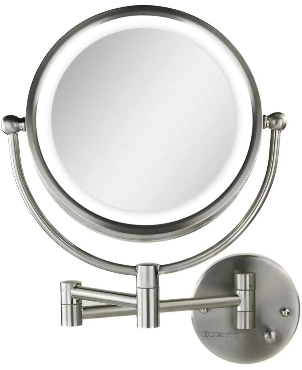 Ovente Lighted Wall Mount Mirror, 8.5 inch, Dual-Sided 1x/7x Magnification