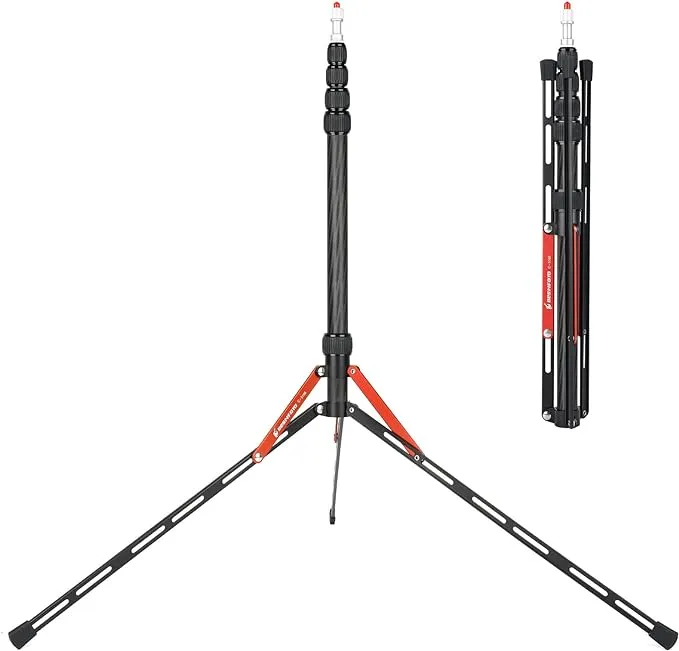 BESNFOTO Carbon Fiber Light Stand Tripod Portable Lightweight Travel Stand 220cm/ 7ft for Photographer Photo Studio Tripod for Softbox Umbrella Video Shooting Reflector with Carrying Bag