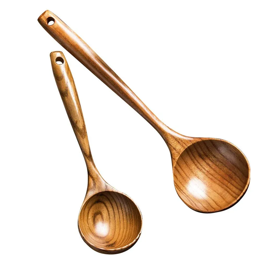 2 Pcs Wooden Spoon Ladle for Cooking Spoons-14 inch Long Kitchen Cooking... 