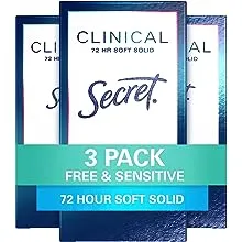 Secret Clinical Strength Soft Solid Antiperspirant and Deodorant for Women, Free & Sensitive, 1.6 oz, Pack of 3