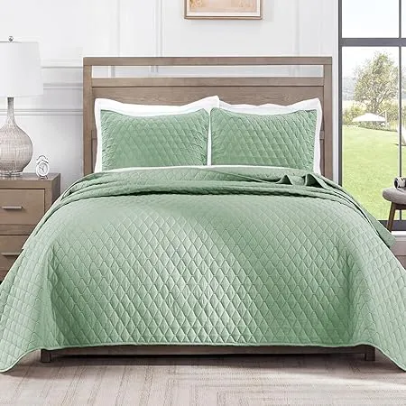 Exclusivo Mezcla Ultrasonic Reversible Twin Quilt Bedding Set with Pillow Sham, Lightweight Quilts Twin Size, Soft Bedspreads Bed Coverlets for All Seasons - (Mint Green, 68"x88")