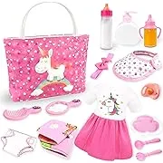 BNUZEIYI Baby Doll Accessories -Baby Doll Feeding and Caring Set with Diaper Bag Bottles for Girls Toys Gift, Stuff Doll Clothes fit 14-16 Inch Doll and 18 Inch Doll