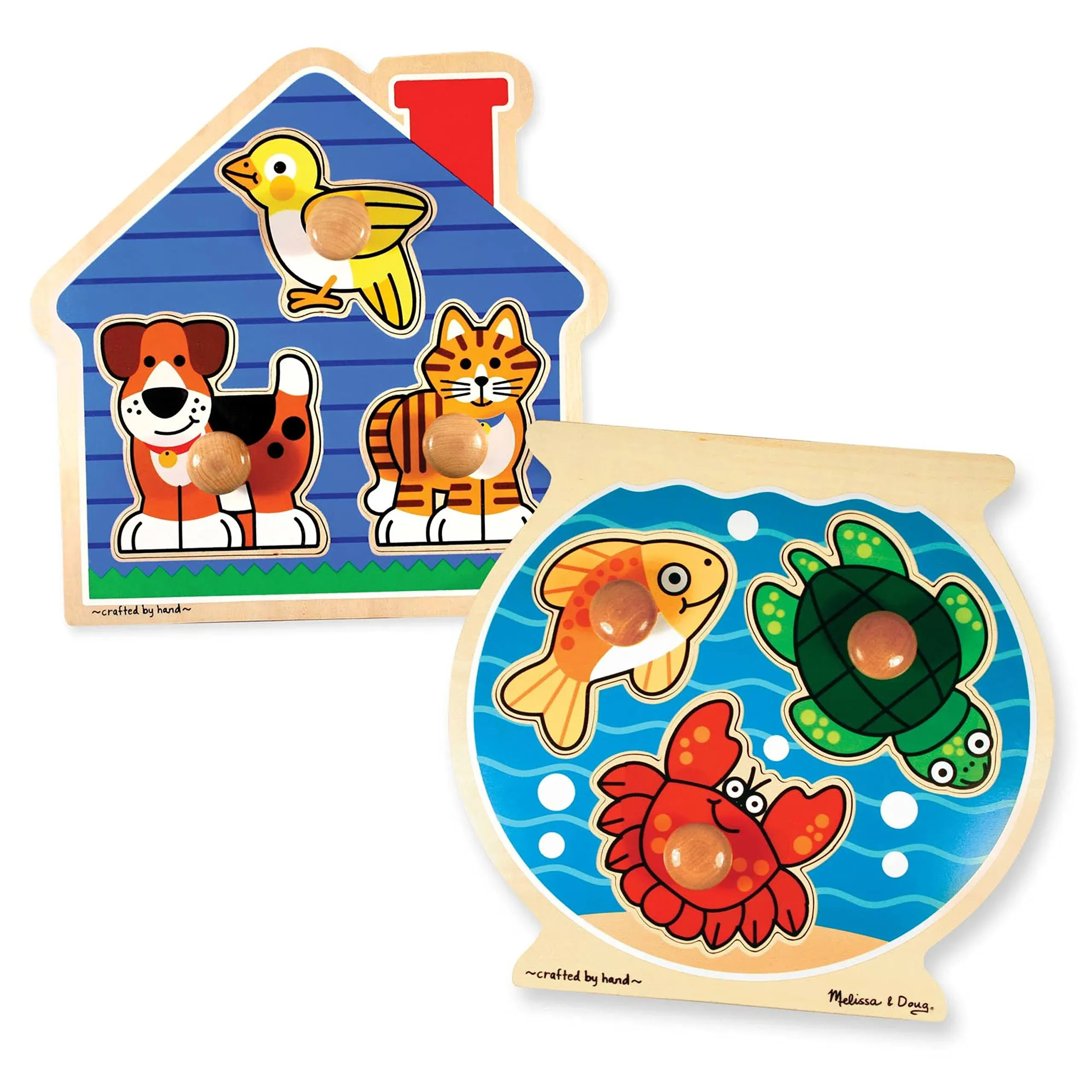 Melissa & Doug Animals Jumbo Knob Wooden Puzzles Set - Fish and Pets 6pc