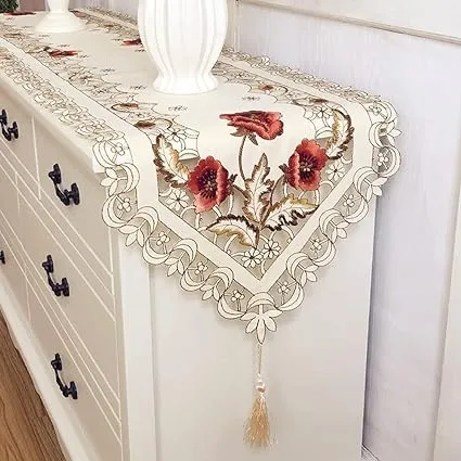 Vintage European Flower Lace Table Runner, Arzoe Elegant Runners Cabinet Dining Room Table Decoration