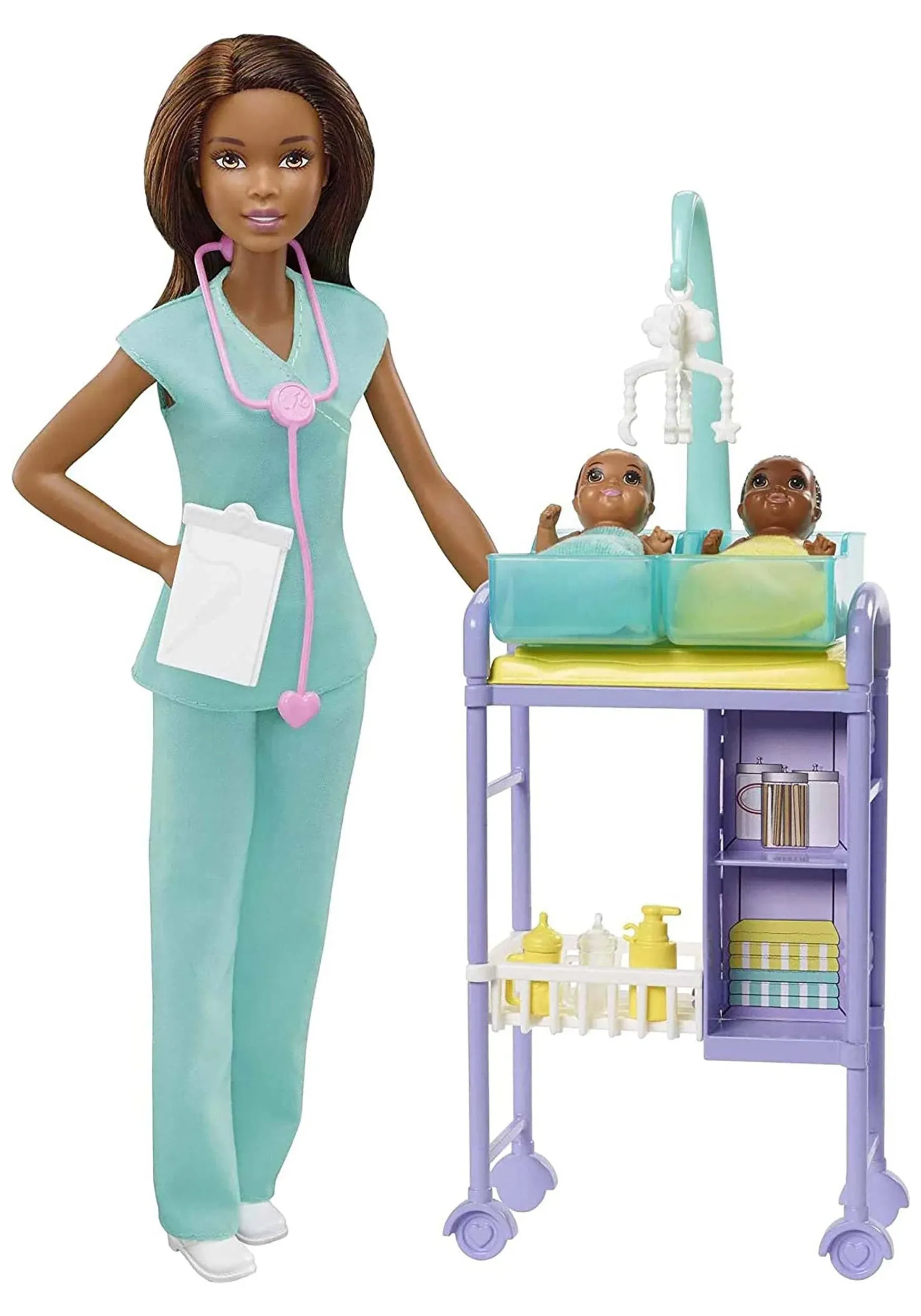 Barbie Careers Doll & Playset, Baby Doctor Theme with Brunette Fashion Doll, 2 Baby Dolls, Furniture & Accessories