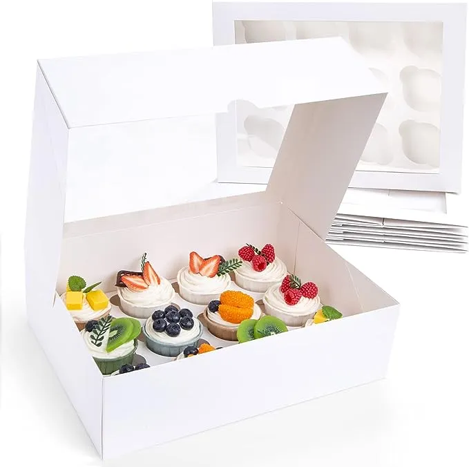 VGOODALL 12 Count Cupcake Boxes, 6PCS Cupcake Container with Window Boxes Holding 72 Pastry Box for Birthday Holiday Party Bakery Supplies 13.2"x9.8"x4"