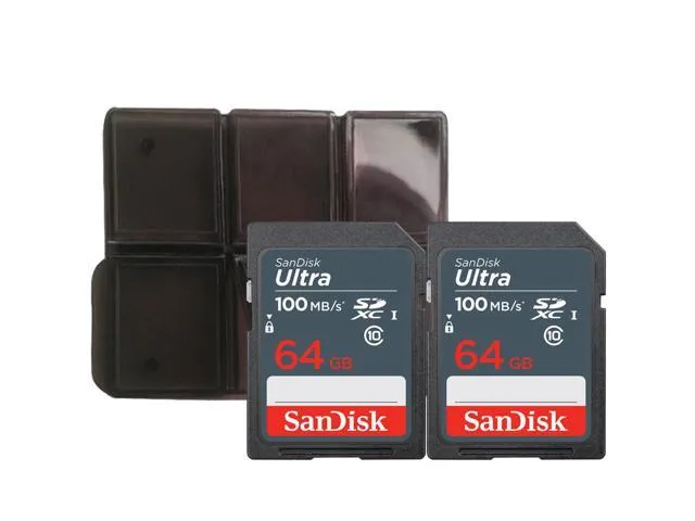 2x SanDisk 64GB Ultra SDXC UHS-I Memory Card + Memory Card Holder