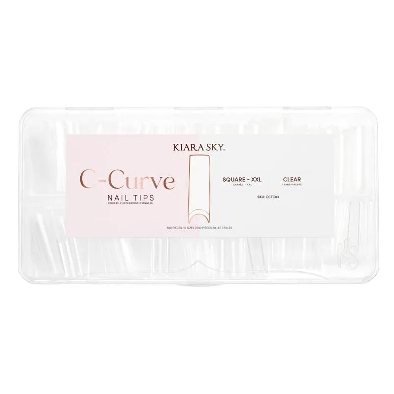 Kiara Sky - C Curve Nail Tips XXL - Square (Clear) - Clear Nail Extensions - KSA-CCTC03 - Beyond Polish