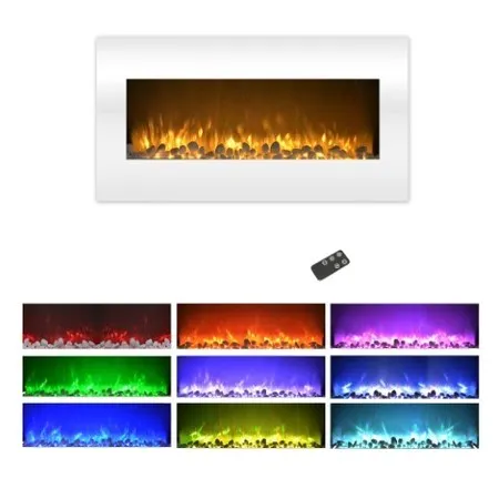 Electric Fireplace Wall Mounted, Color Changing LED Flame and Remote, 36 Inch, (White)