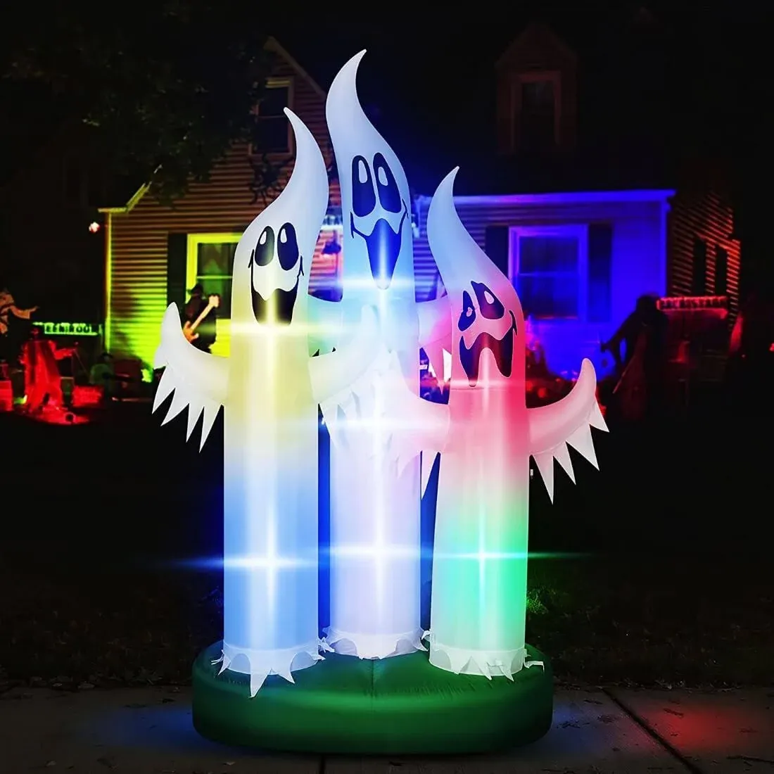 VIVOHOME 10FT Halloween Inflatable Yard Decor, Colorful Ghost Family of 3, Outdoor Blow Up with Built-in LED Light for Lawn, Garden, Party