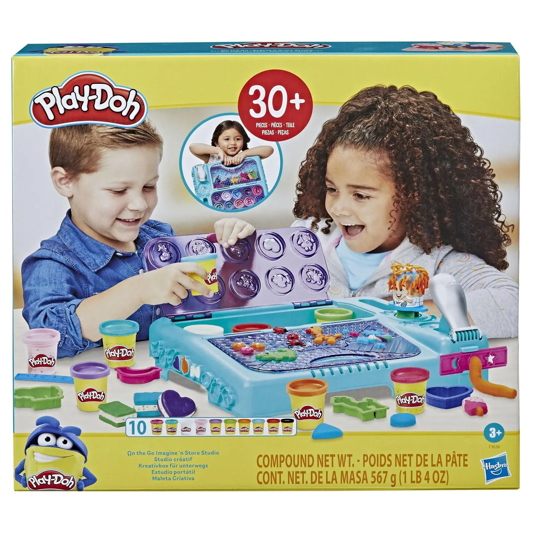 Play-Doh Set On The Go Imagine and Store Studio, with 30 Tools and 10 Cans of Modeling Compound, Travel Toys for 3 Year Old Girls and Boys and Up, Non-Toxic